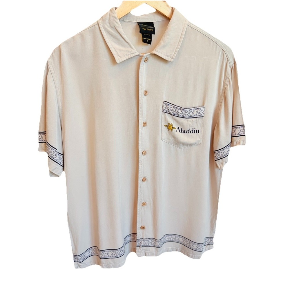Disney Our Universe Aladdin Cave of Wonders Shirt Men's Small Tan Button-Up